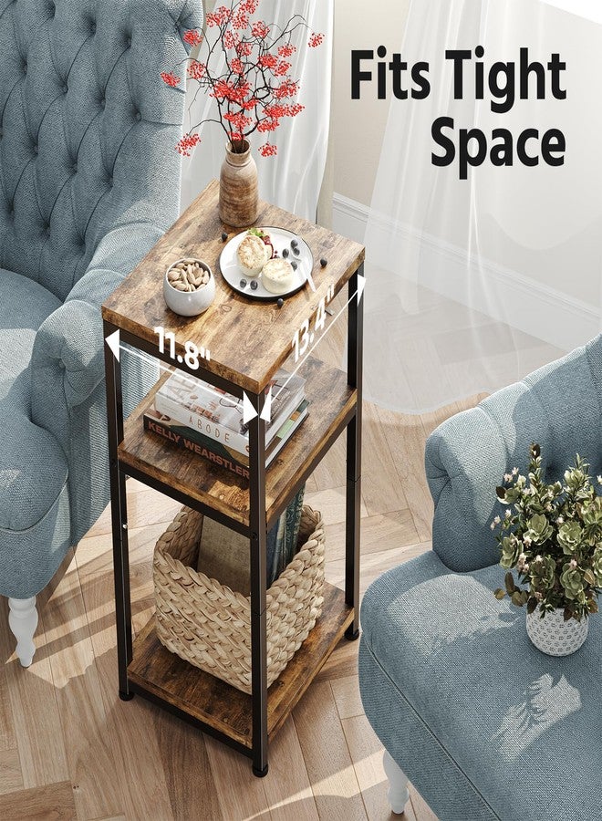 Simple Trending Side Table, End Table Night Stand, 3 Tiers Shelf for Living Room, Rustic Brown - Image 3