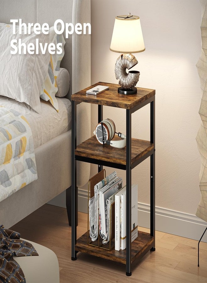 Simple Trending Side Table, End Table Night Stand, 3 Tiers Shelf for Living Room, Rustic Brown - Image 4