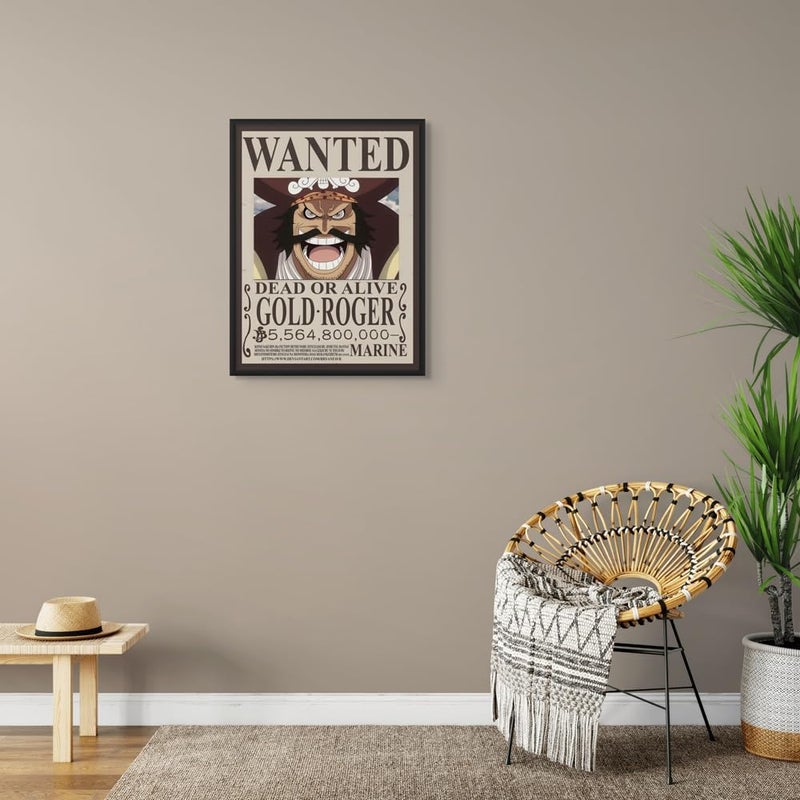 Art Decor Framed Fine Art One Piece Wanted Poster Wall Art Gold Roger Artwork Anime Portrait Print Wall Décor for Bedroom Boys' Room Living Room Gaming Room 45x60cm - Image 2