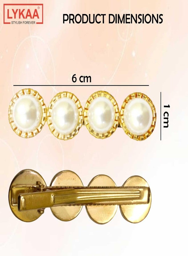 LYKAA Stylish White Pearl Golden Hair Pins Metal Hair Clip Ultra-Light Fashion Hair Styling Clips Korean Fancy Bling For Kids, Girls & Women | (Pack of 5) - Image 2