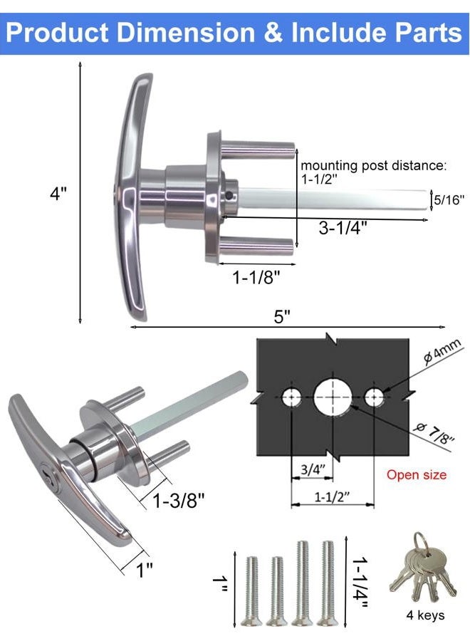 Quality Life Garage Door Lock T-Handle Locks Latch Replacement Parts with 4 Keys, Mounting Hardware Included, Fit 1-3/8" to 2" Thick Doors, T-Handles Locking Set for Garage Door - 1pack - Image 3