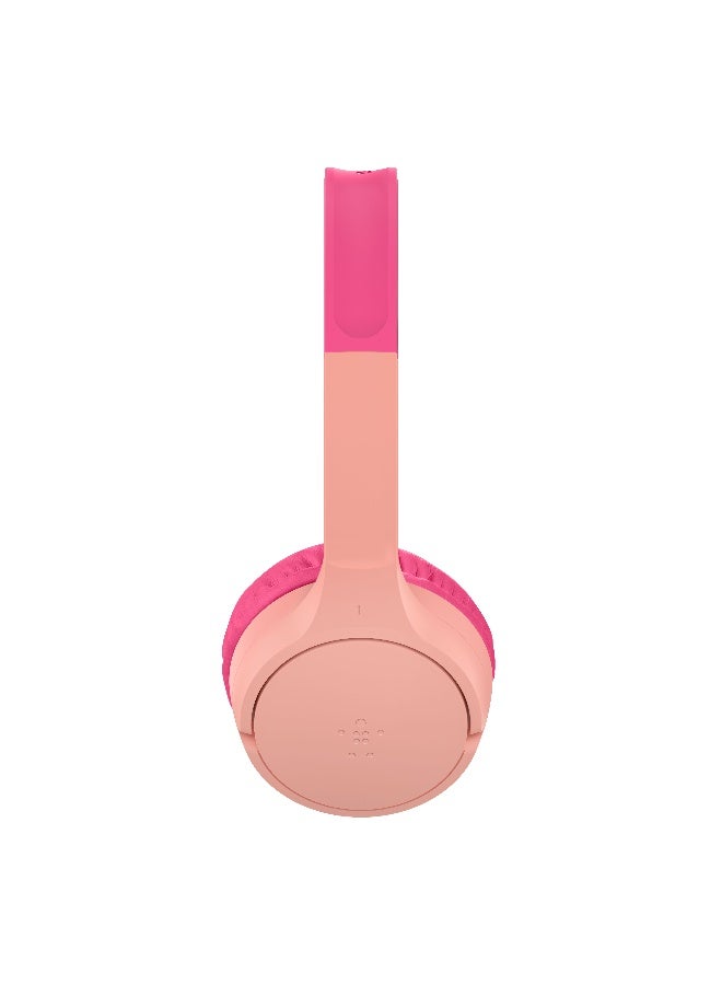 بيلكين سماعات رأس لاسلكية للأطفال SoundForm Mini مع ميكروفون مدمج، 30 ساعة من وقت التشغيل، وملصقات ممتعة - سماعات فوق الأذن للتعلم عبر الإنترنت، المدرسة، السفر، آيفون، آيباد، جالاكسي - وردي - Image 2