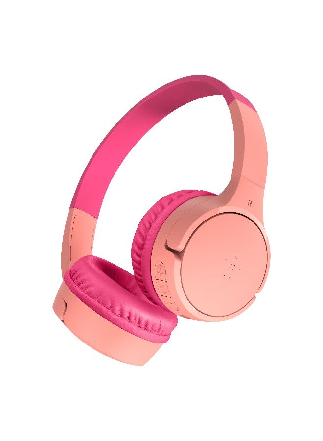 SoundForm Mini Kids Wireless Headphones with Built-In Microphone, 30H of Playback Time, & Fun Stickers - Over-Ear Headsets for Online Learning, School, Travel, iPhone, iPad, Galaxy - Pink pink