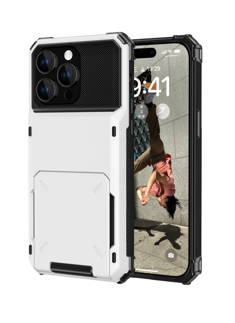 GULFLINK Full Protection Shockproof Case Casing Card Holder Case Dual Layer Hard Case For iPhone 15 Pro White  - Image 1