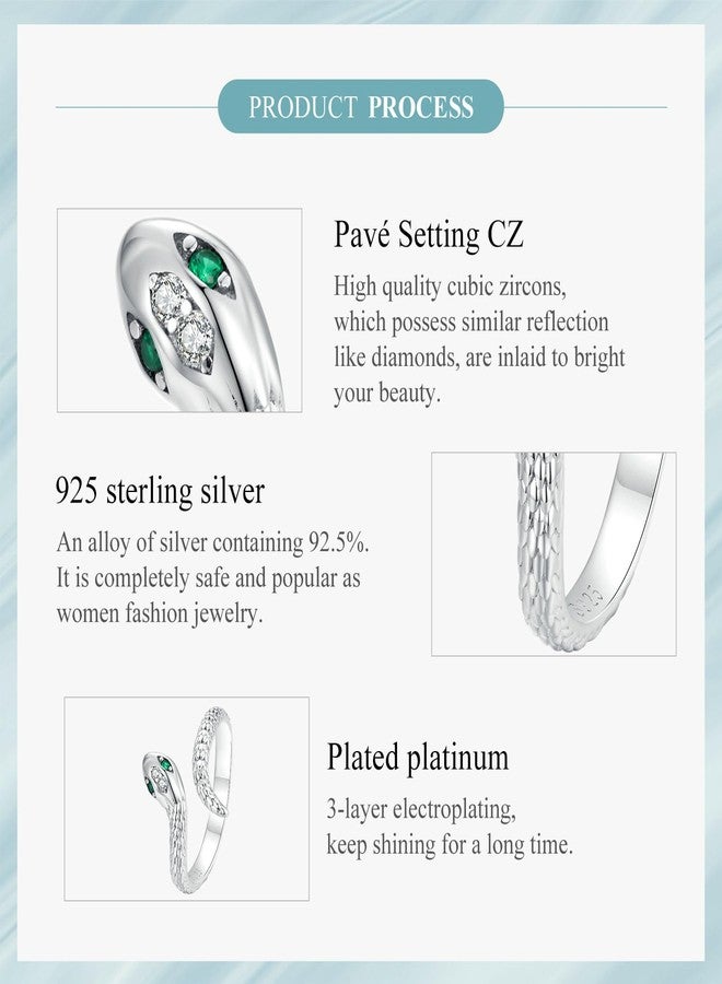 BISAER 925 Sterling Silver Ring Adjustable Cute Unique Cat Snake Butterfly Dragonfly Fashionable Ring For Women Jewelry (Silver Snake) - Image 2