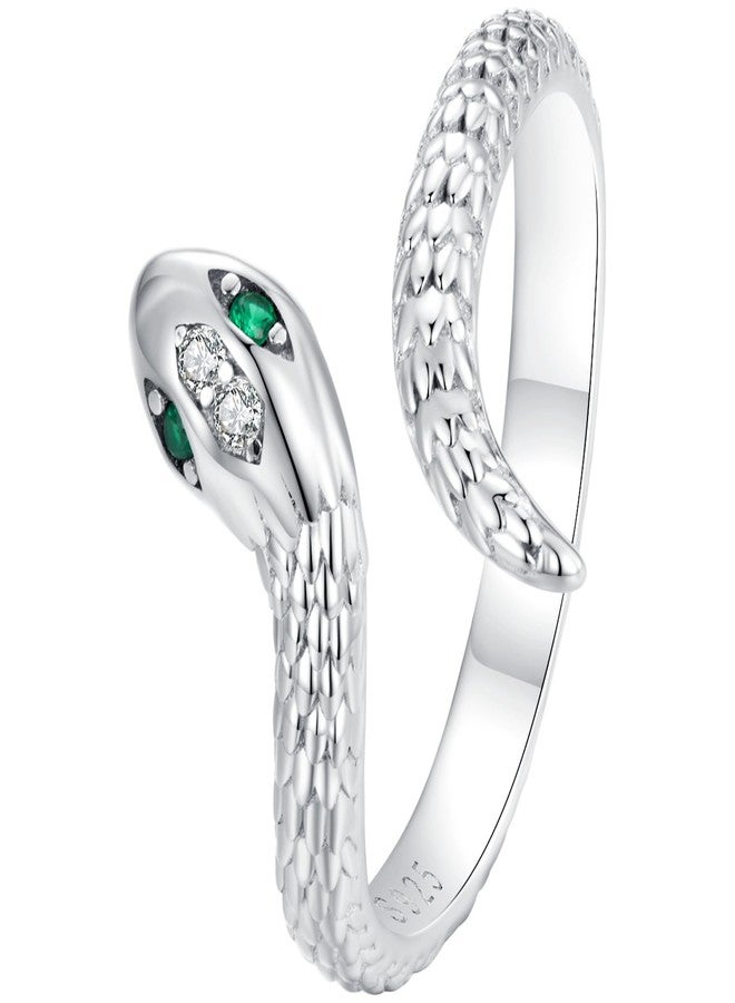 BISAER 925 Sterling Silver Ring Adjustable Cute Unique Cat Snake Butterfly Dragonfly Fashionable Ring For Women Jewelry (Silver Snake) - Image 1
