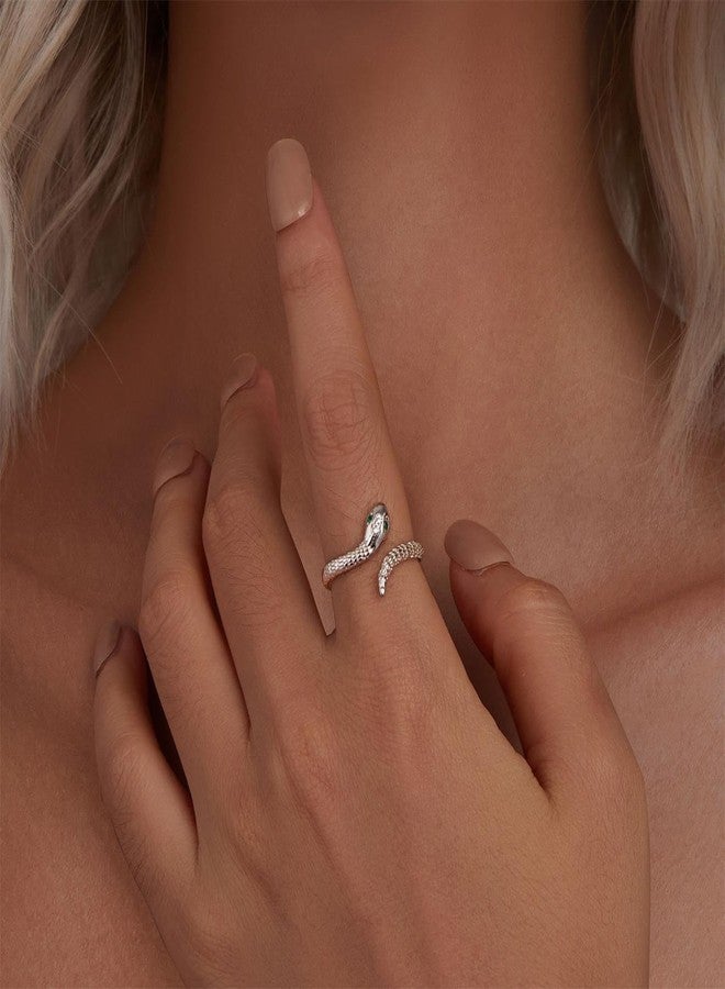 BISAER 925 Sterling Silver Ring Adjustable Cute Unique Cat Snake Butterfly Dragonfly Fashionable Ring For Women Jewelry (Silver Snake) - Image 3