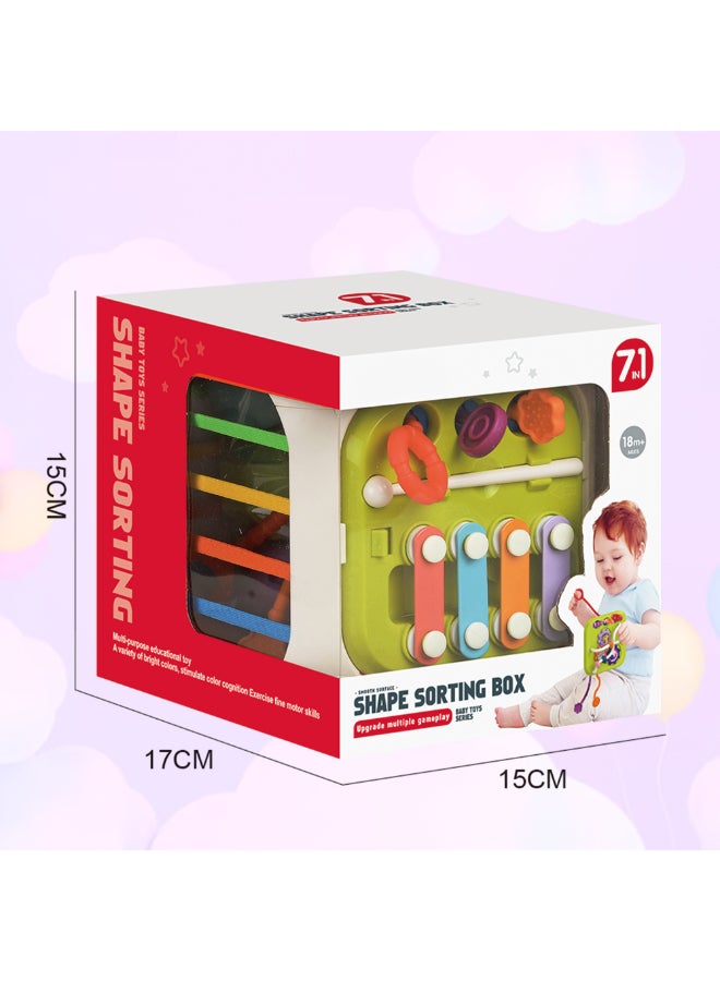 COGNIKIDS صندوق فرز الأشكال 7 في 1 للأطفال - لعبة مونتيسوري مع أشكال هندسية، إكسيلفون، حبل سحب، تروس وأشرطة مطاطية | لعبة حسية للأطفال من 12 شهرًا فما فوق | خالية من BPA - Image 3