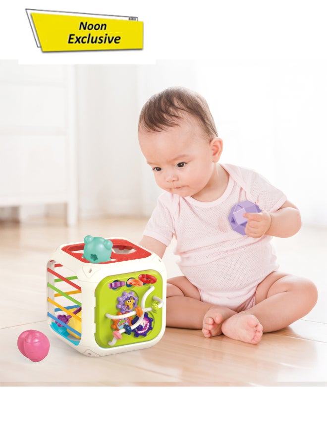 COGNIKIDS صندوق فرز الأشكال 7 في 1 للأطفال - لعبة مونتيسوري مع أشكال هندسية، إكسيلفون، حبل سحب، تروس وأشرطة مطاطية | لعبة حسية للأطفال من 12 شهرًا فما فوق | خالية من BPA - Image 1