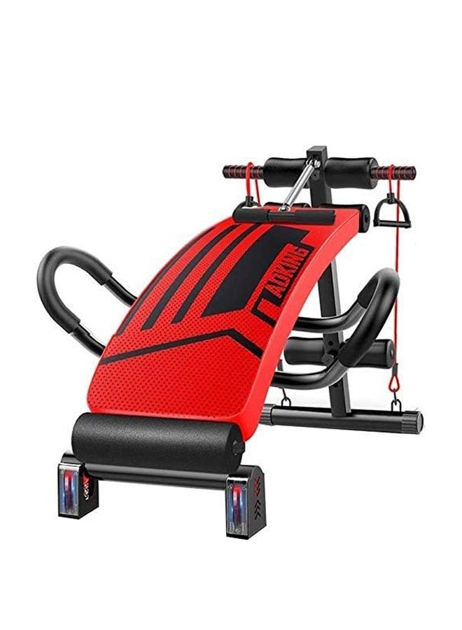 ALCOACH Fitness Curved Sit-Up Bench With Leg Support, Multi-functional Gym Equipment, Abs & Abdominal Workout Exercises and Decline Full Body Workout with Training Resistance Ropes (RED) - Image 1