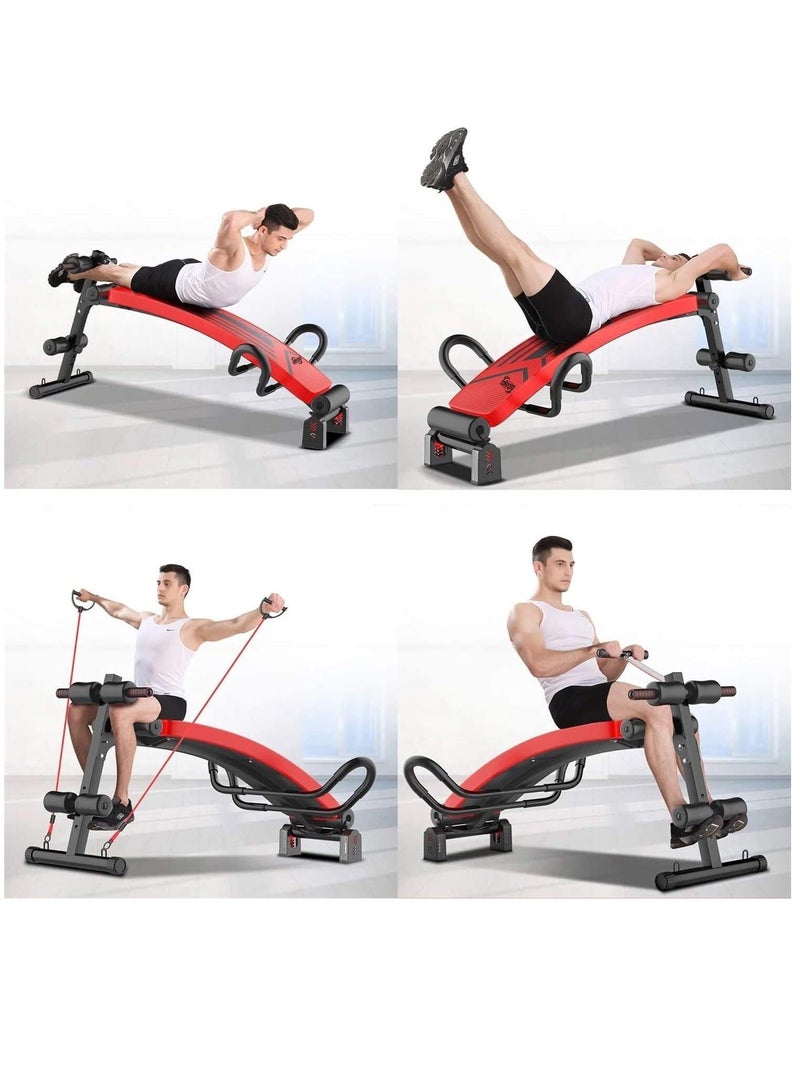 ALCOACH Fitness Curved Sit-Up Bench With Leg Support, Multi-functional Gym Equipment, Abs & Abdominal Workout Exercises and Decline Full Body Workout with Training Resistance Ropes (RED) - Image 3