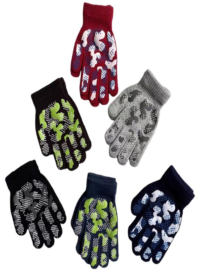 stablerice 6 Pairs Girls Boys Magic Stretch Gripper Gloves Stretch Winter Kids Gloves Camouflage Full Fingers Glove for Boys 5-8 Years old Winter Camo Glove for Children - Image 1