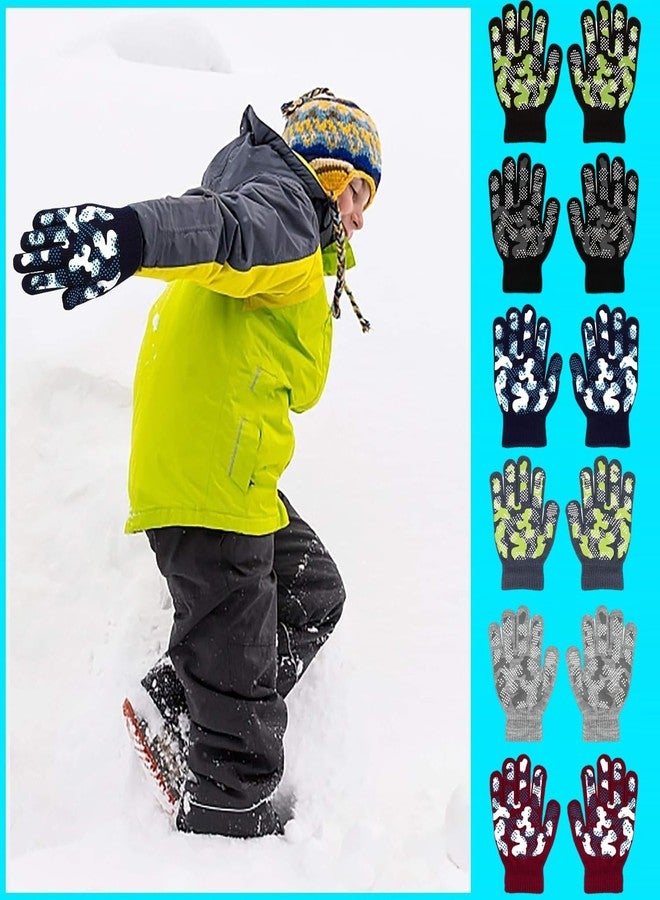 stablerice 6 Pairs Girls Boys Magic Stretch Gripper Gloves Stretch Winter Kids Gloves Camouflage Full Fingers Glove for Boys 5-8 Years old Winter Camo Glove for Children - Image 3