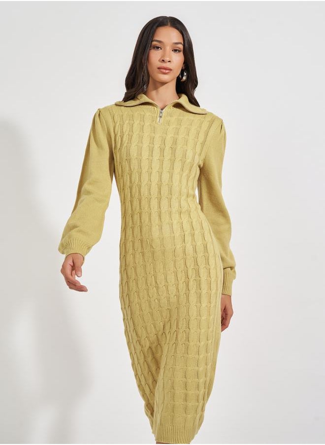 Styli Chunky Knit Zipped Collar Sweater Midi Dress  - Image 4