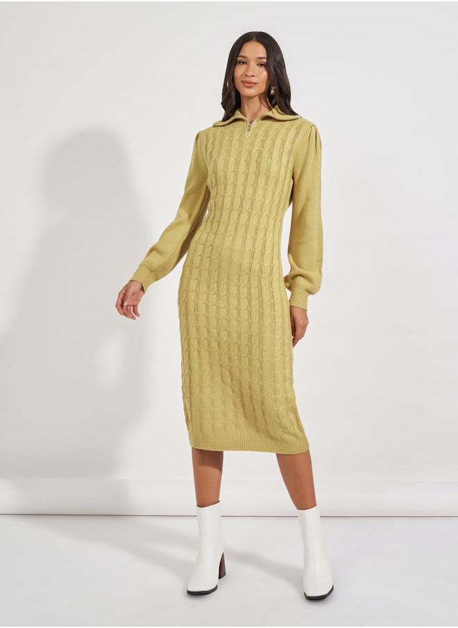 Styli Chunky Knit Zipped Collar Sweater Midi Dress  - Image 1