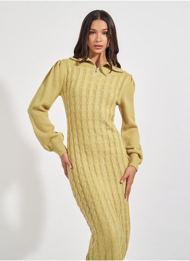 Styli Chunky Knit Zipped Collar Sweater Midi Dress  - Image 2