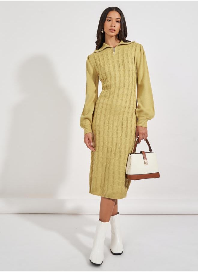 Styli Chunky Knit Zipped Collar Sweater Midi Dress  - Image 3