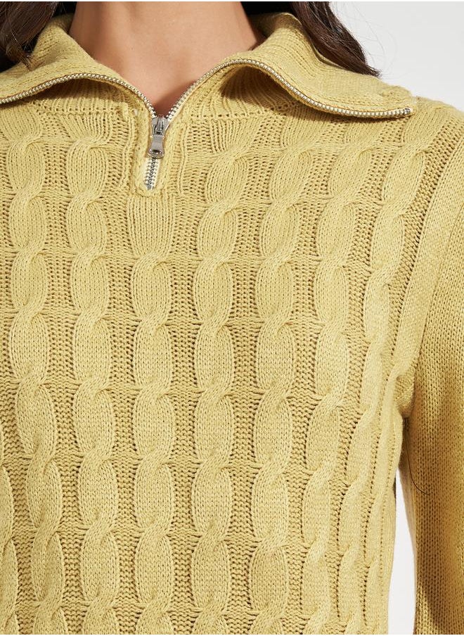 Styli Chunky Knit Zipped Collar Sweater Midi Dress  - Image 5