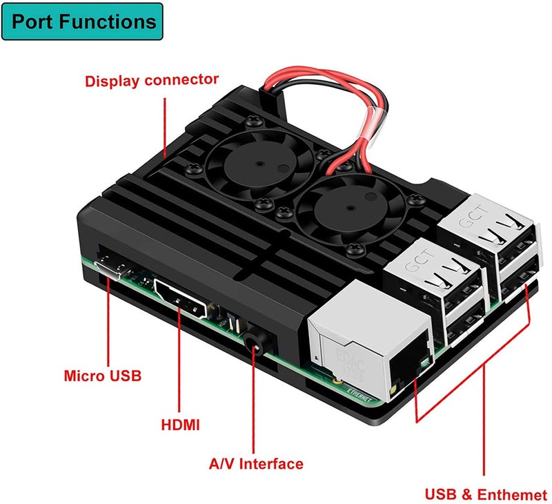 REES52 Raspberry Pi Armor Case With Dual Fan, Metal Aluminium Alloy Heatsink for Pi 3 Model B+ / 3 B+ / 2 B+ - Image 2