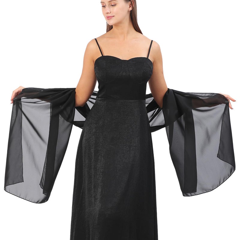 Ladiery Black Shawl Wraps for Women Evening Dresses, Chiffon Elegant Soft Sheer Shawls for formal dressy Bride Wedding - Image 2