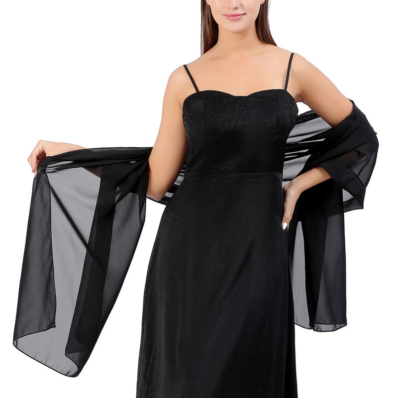 Ladiery Black Shawl Wraps for Women Evening Dresses, Chiffon Elegant Soft Sheer Shawls for formal dressy Bride Wedding - Image 3