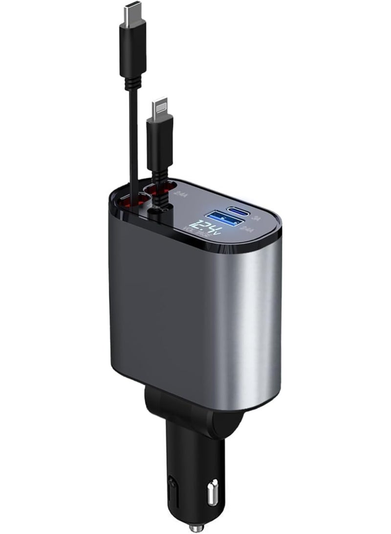 REBENUO RCp150 Fast Car Charger 4 Ports Car Charger Adapter Fast Charging In Car for iPhone Type-C+iPhone, Samsung, Huawei - Image 1