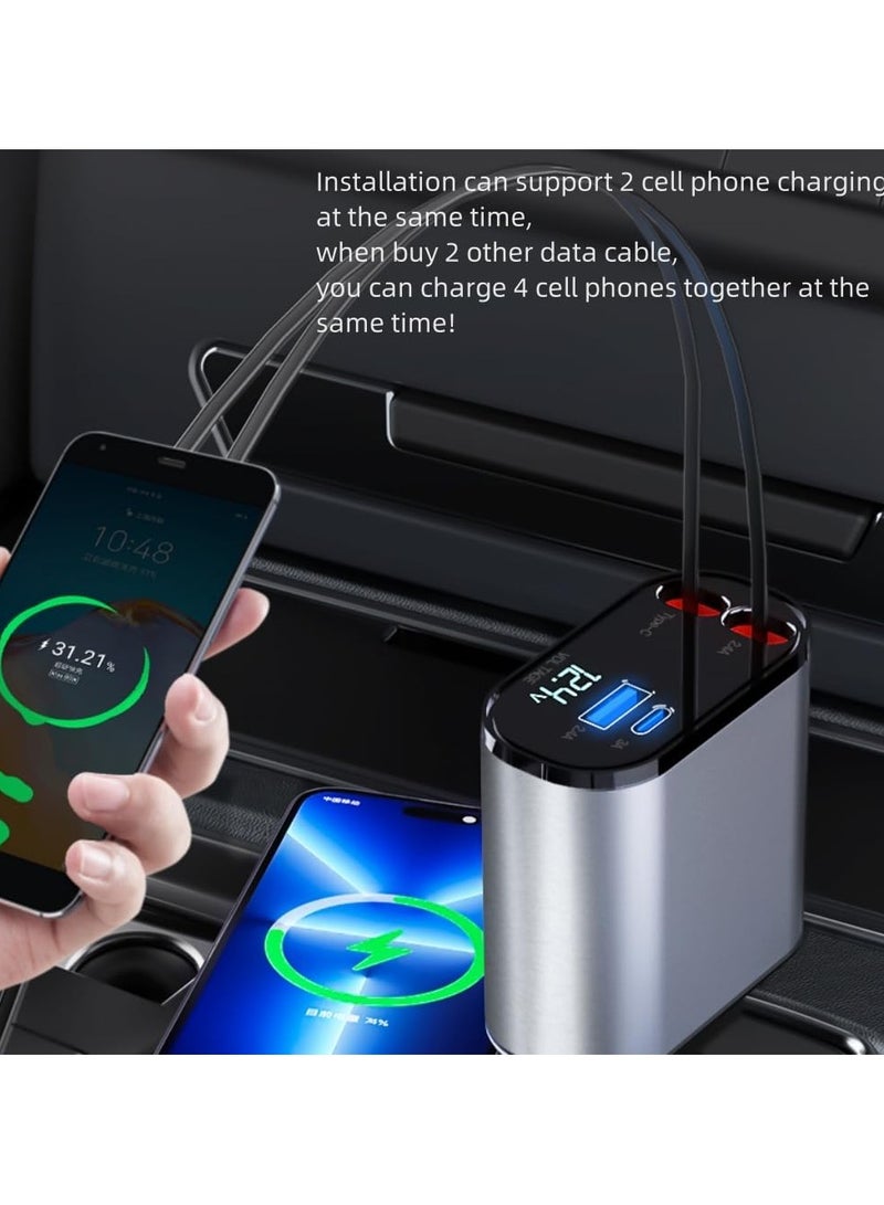 REBENUO RCp150 Fast Car Charger 4 Ports Car Charger Adapter Fast Charging In Car for iPhone Type-C+iPhone, Samsung, Huawei - Image 5
