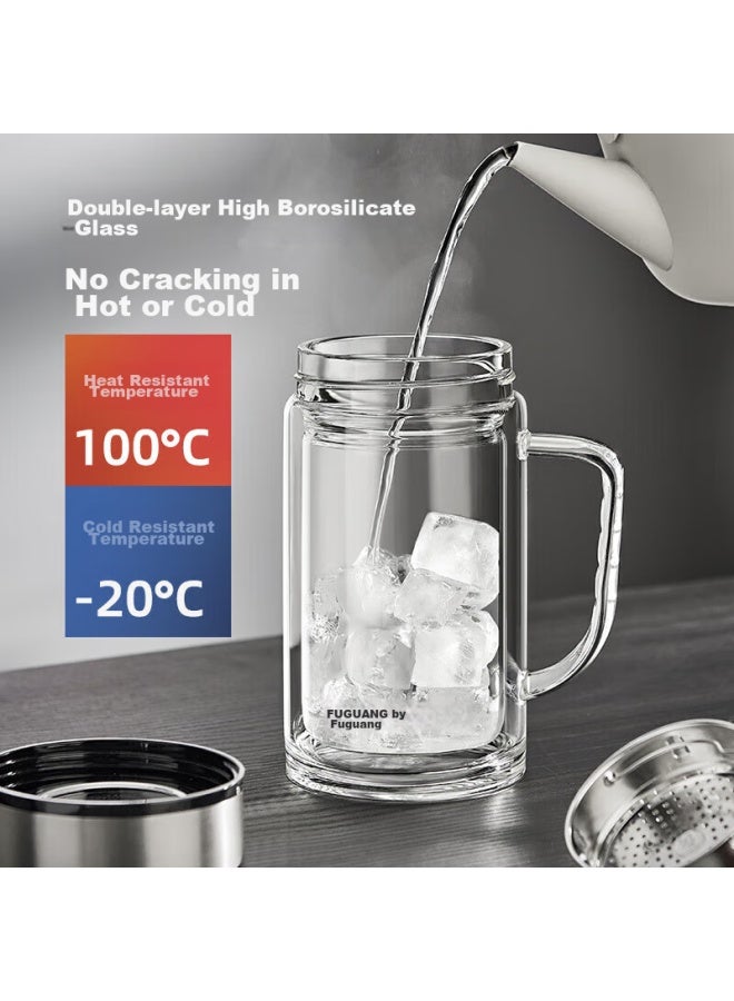 Tomimitsu Fuguang Large Capacity High Borosilicate Double-layer Glass Cup With Tea Strainer, Thickened Water Cup With Handle, Tea Infuser Cup, Office Mug - Image 2