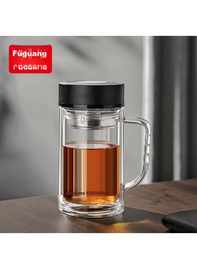 Tomimitsu Fuguang Large Capacity High Borosilicate Double-layer Glass Cup With Tea Strainer, Thickened Water Cup With Handle, Tea Infuser Cup, Office Mug - Image 1