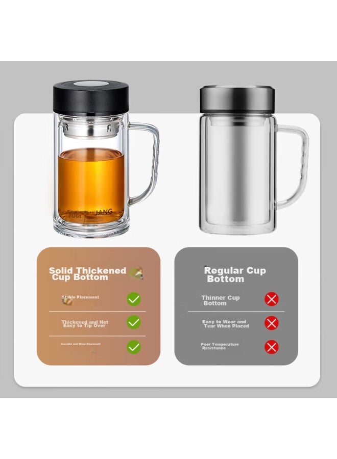 Tomimitsu Fuguang Large Capacity High Borosilicate Double-layer Glass Cup With Tea Strainer, Thickened Water Cup With Handle, Tea Infuser Cup, Office Mug - Image 5