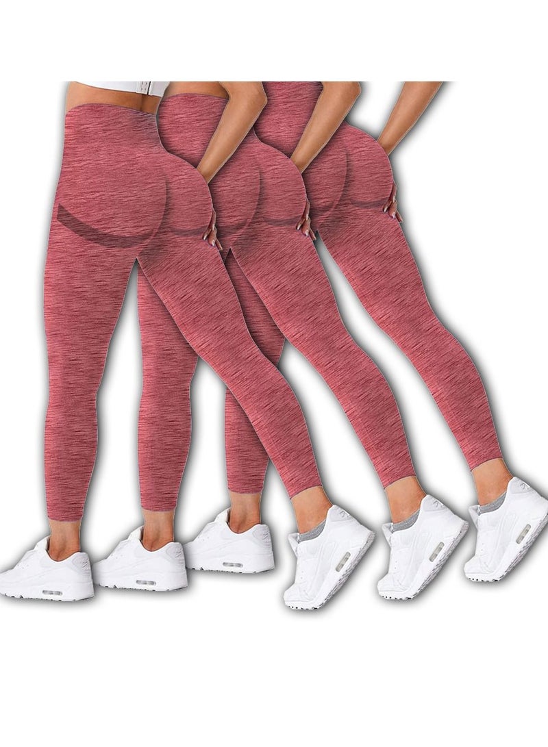 MARGOUN 3 Pack Of Women Seamless Legging Tummy Control High Waist Workout Gym Yoga Pants XL Red 