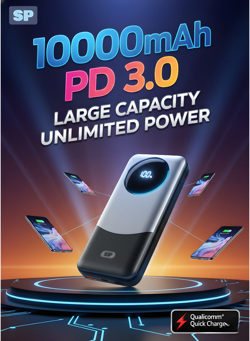 أس بي بنك طاقة 10000 مللي أمبير مع 20 وات PD وشحن سريع 22.5 وات | مخرج USB مزدوج عالي السرعة - Image 3