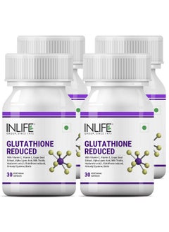 Inlife INLIFE L Glutathione Capsules 1000mg | Vitamin C Milk Thistle Grape Seed Extract Biotin | Skin and Liver Health Supplement for Men Women - 30 Vegetarian Capsules (Pack of 4)  - Image 1