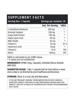 Inlife INLIFE L Glutathione Capsules 1000mg | Vitamin C Milk Thistle Grape Seed Extract Biotin | Skin and Liver Health Supplement for Men Women - 30 Vegetarian Capsules (Pack of 4)  - Image 2
