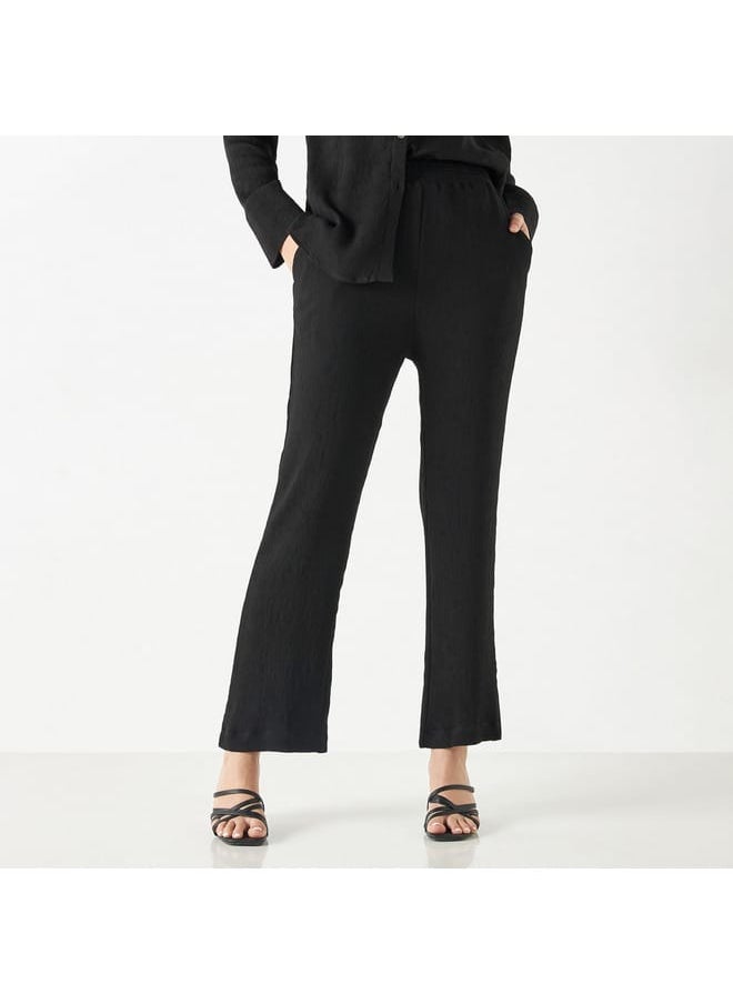 Iconic Iconic Textured Pants with Elasticated Waistband and Pockets  - Image 1