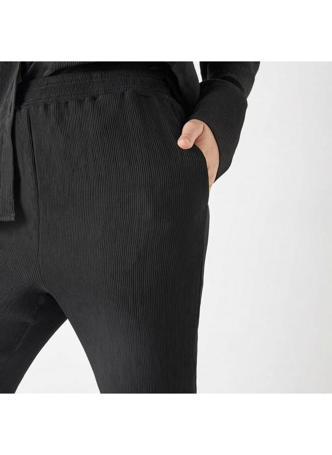 Iconic Iconic Textured Pants with Elasticated Waistband and Pockets  - Image 4