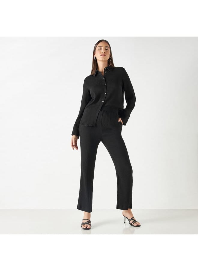 Iconic Iconic Textured Pants with Elasticated Waistband and Pockets  - Image 2