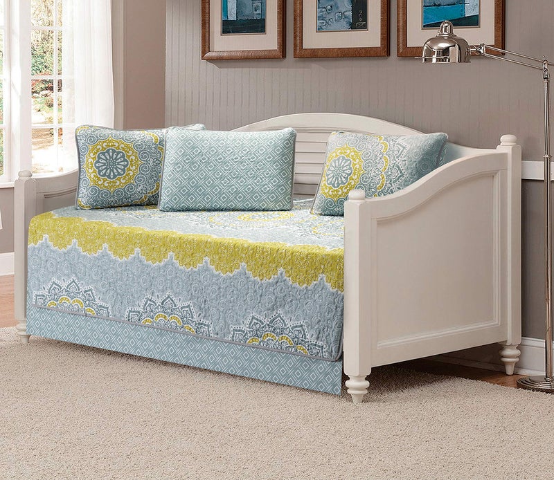 Linen Plus 5pc Daybed Cover Set Quilted Bedspread New (Yellow/Grey)