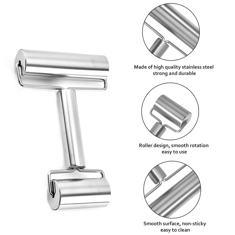 iziusy Stainless Steel Double Dough Roller PastryPizza Roller NonStick Pizza Roller for Home Kitchen Baking Cooking 413in 236in - Image 3