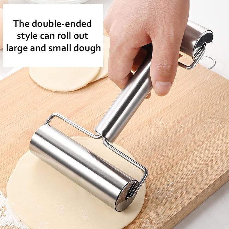 iziusy Stainless Steel Double Dough Roller PastryPizza Roller NonStick Pizza Roller for Home Kitchen Baking Cooking 413in 236in - Image 4