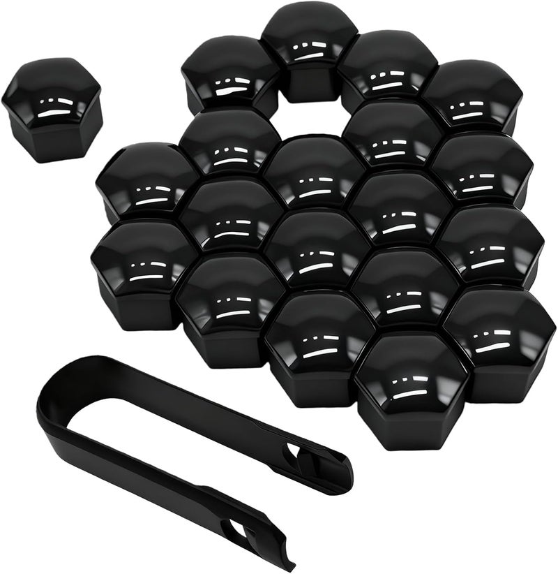 20 Pcs Black Hexagon Wheel Lug Nut Covers Plastic for 2025 2024 2023 2022 Honda Civic Acura Integra, Auto Tire Screw Dust Protection Caps Removal Tool Included,Black 17mm - Image 1