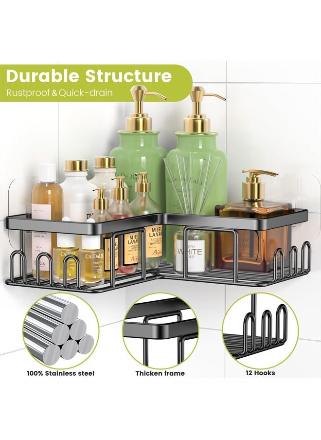 Tiokkss Corner Shower Caddy 4 Pack, Adhesive Shower Organizer, Large Capacity, Rustproof Stainless Steel Shower Shelf for Inside Shower & Bathroom Storage&Home Decor, Black  - Image 3