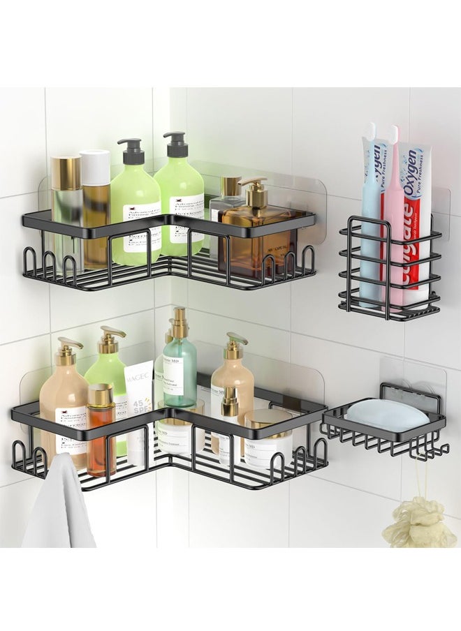 Tiokkss Corner Shower Caddy 4 Pack, Adhesive Shower Organizer, Large Capacity, Rustproof Stainless Steel Shower Shelf for Inside Shower & Bathroom Storage&Home Decor, Black  - Image 1