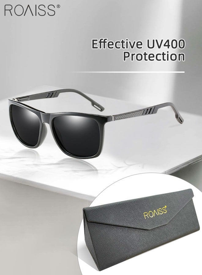 رويس نظارة شمسية مستقطبة مربعة للرجال والنساء، نظارة الشمس الواقية من الأشعة فوق البنفسجية 400 مع معابد الألمنيوم المرنة، ظلال شمس مضادة للوهج عصرية أنيقة مع الحافظة للحفلات والتسوق والسفر، 58 ملم - Image 1