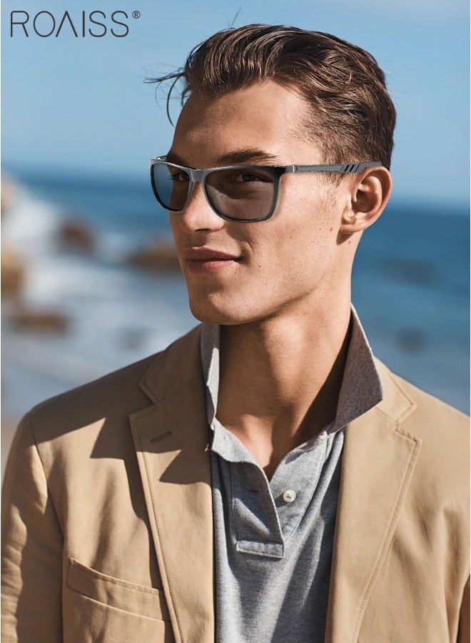 رويس نظارة شمسية مستقطبة مربعة للرجال والنساء، نظارة الشمس الواقية من الأشعة فوق البنفسجية 400 مع معابد الألمنيوم المرنة، ظلال شمس مضادة للوهج عصرية أنيقة مع الحافظة للحفلات والتسوق والسفر، 58 ملم - Image 2