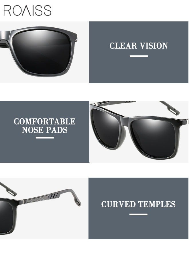 رويس نظارة شمسية مستقطبة مربعة للرجال والنساء، نظارة الشمس الواقية من الأشعة فوق البنفسجية 400 مع معابد الألمنيوم المرنة، ظلال شمس مضادة للوهج عصرية أنيقة مع الحافظة للحفلات والتسوق والسفر، 58 ملم - Image 5