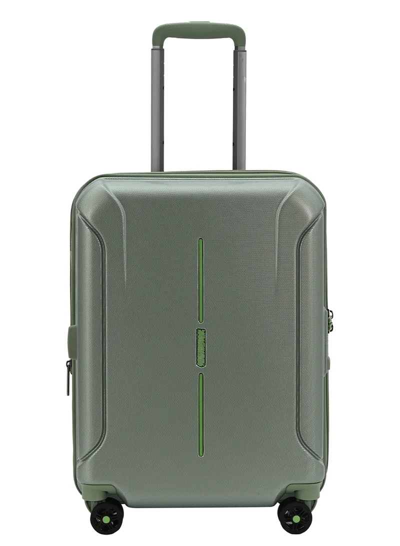 American Tourister Technum Suitcase, Cabin Size 55 cm / 20 inch, 4 Spinner Wheels, Hard Top, Polycarbonate, Urban Green|DuoSaf™ Security Zipper|Dual Tube Pull Handle|Expandable|TSA Lock - 3 Years International Warranty