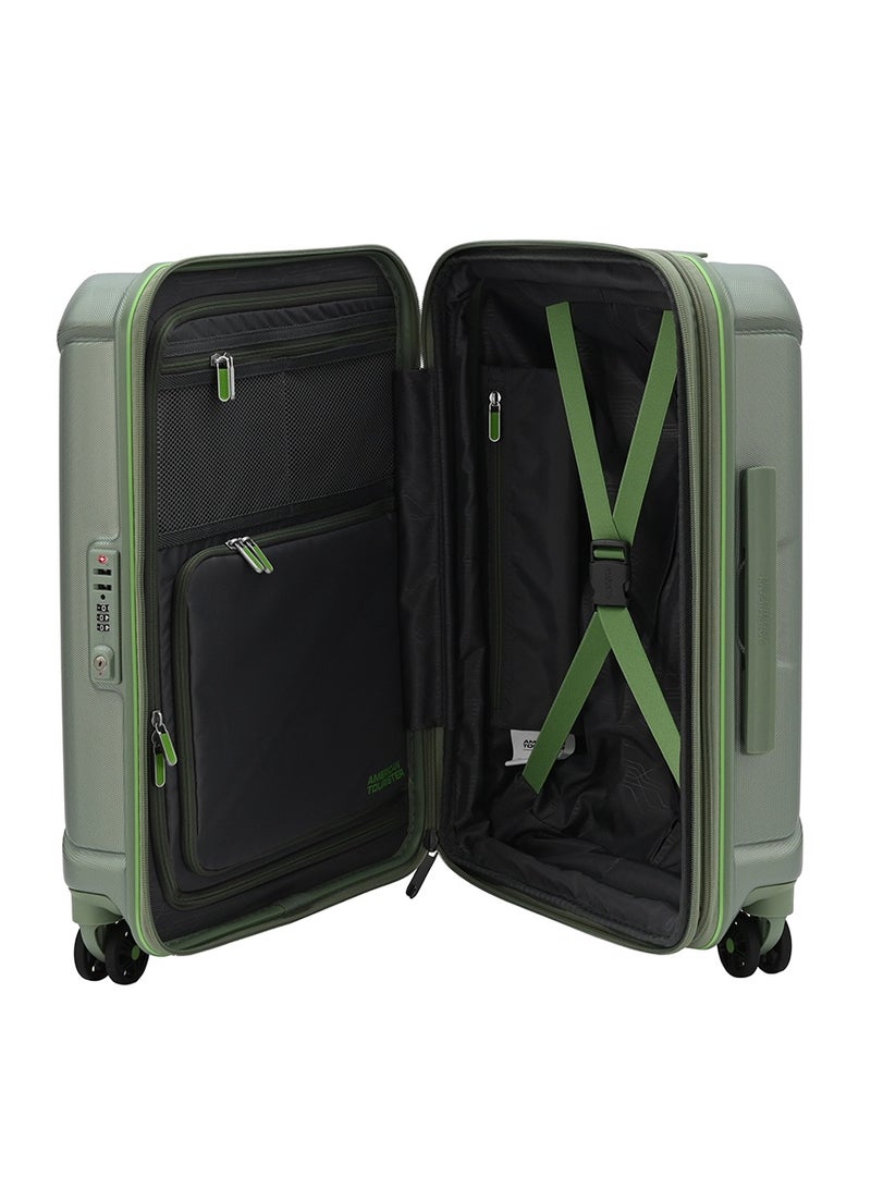 AMERICAN TOURISTER Technum Suitcase, Cabin Size 55 cm / 20 inch, 4 Spinner Wheels, Hard Top, Polycarbonate, Urban Green|DuoSaf™ Security Zipper|Dual Tube Pull Handle|Expandable|TSA Lock - 3 Years International Warranty - Image 2