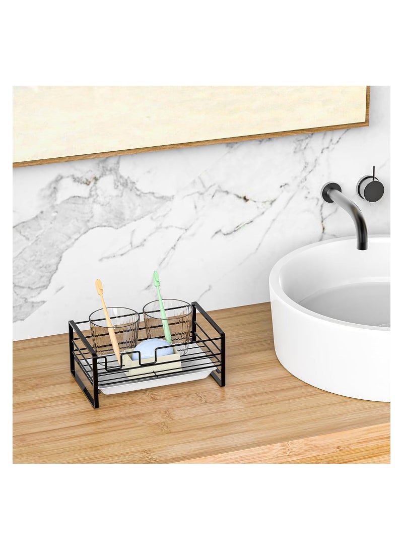 KASTWAVE Stainless Steel Sponge Holder for Kitchen Sink, Black Kitchen Bathroom Sink Organizer with Removable Drain Tray, Sink Tray Drainer Rack for Soap & Brush Organizer Storage - Image 4