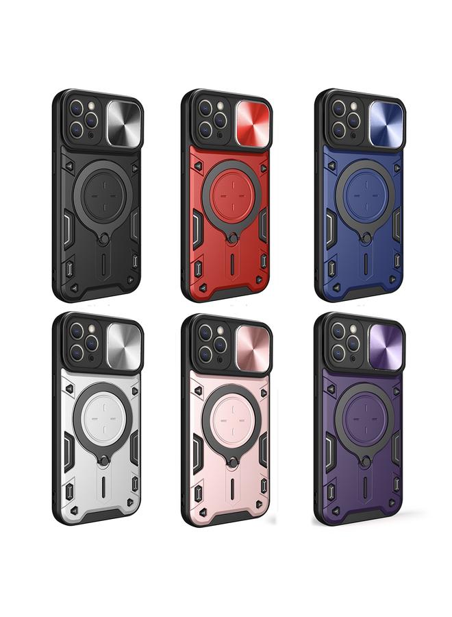 زبون جراب لهاتف iPhone 13 Pro CD Texture Camshield مع حامل مغناطيسي منزلق - Image 2